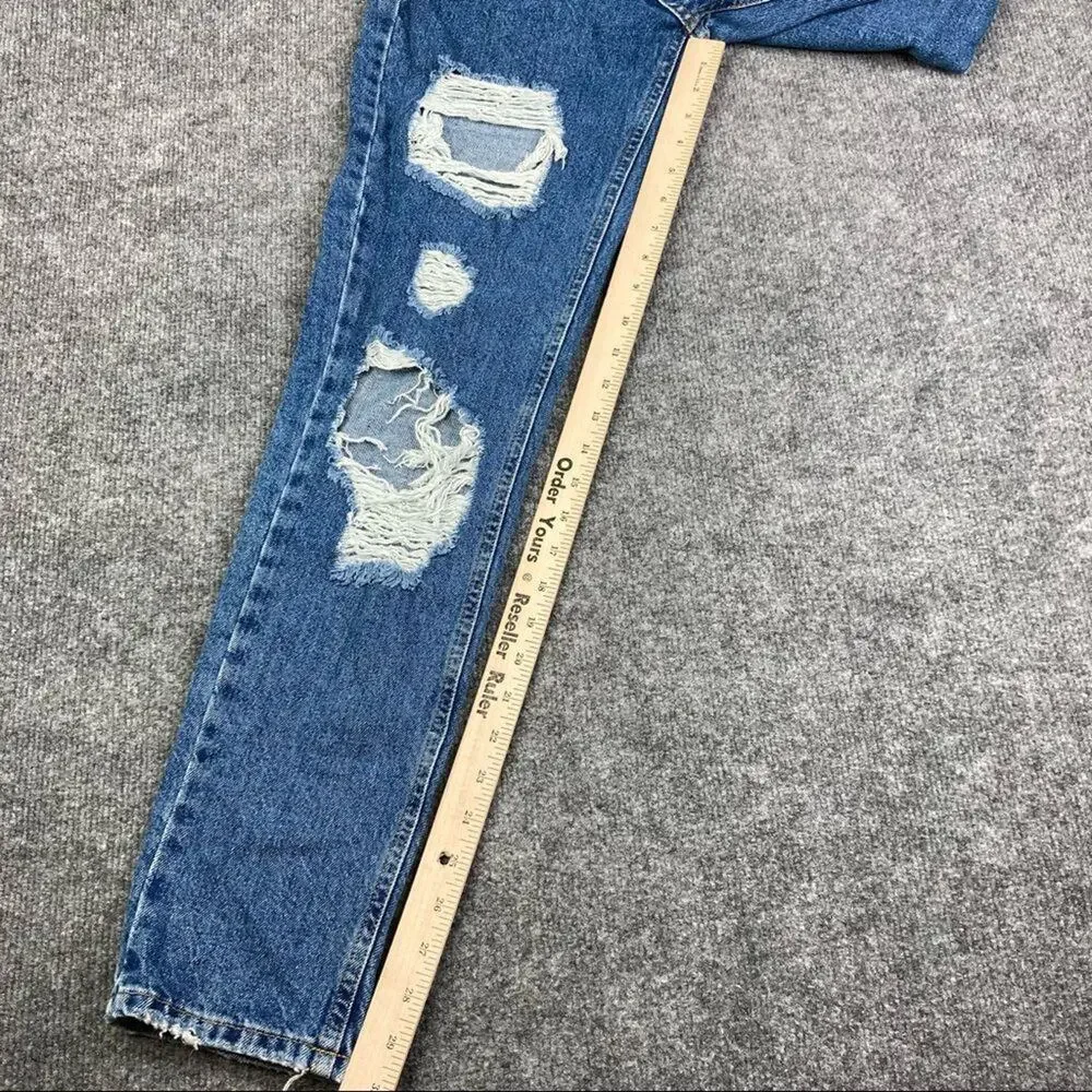 BDG Jeans Womens Size 25 Blue Distressed High Rise Mom Denim Straight Leg Good